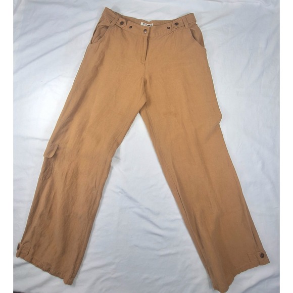 Tommy Bahama Pants - Tommy Bahama Silk Linen Cargo Pants Womens 8 Tan Brown Wide Leg Utility Trousers